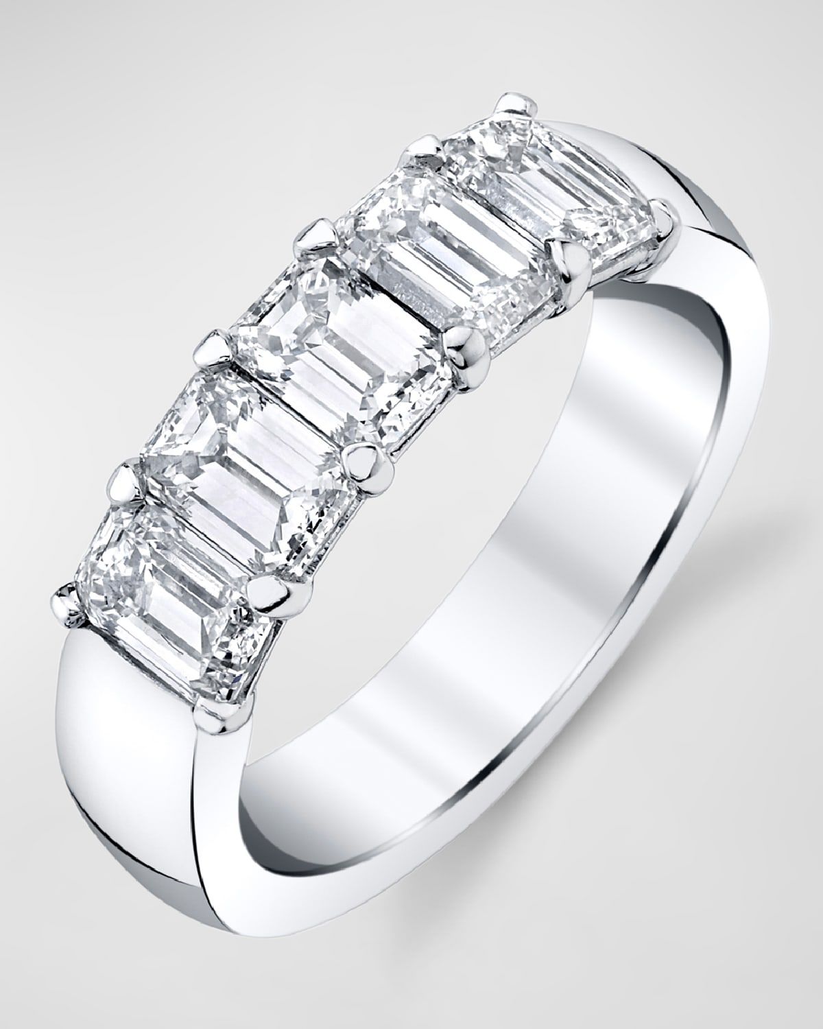 18K White Gold 5 Stone Band with Emerald Cut Diamonds, 2.50ct