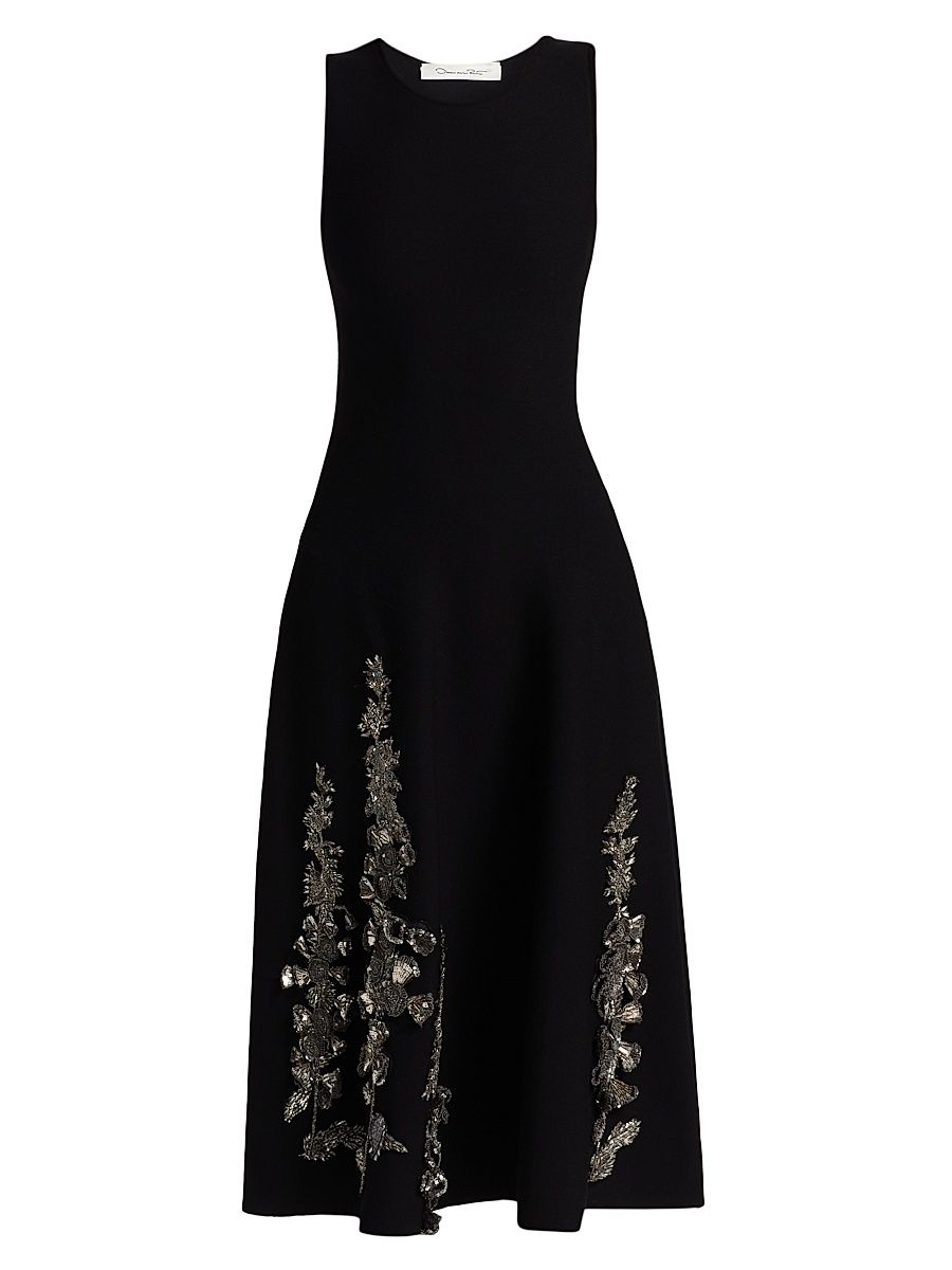Women's Bead-Embroidered Jacquard Knit Cocktail Dress - Black - Size Medium