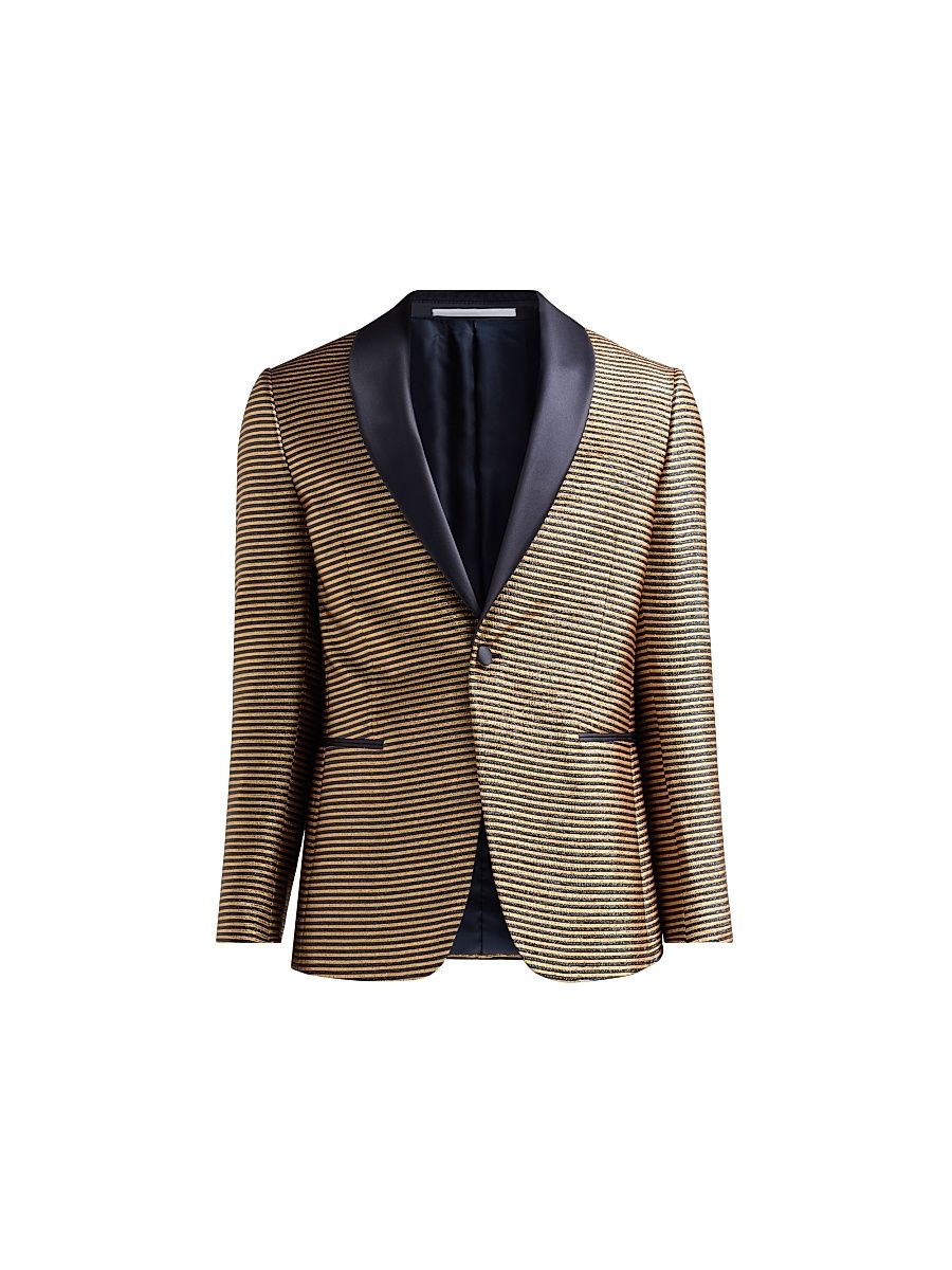 Men's Metallic Striped Dinner Jacket - Nero - Size 48