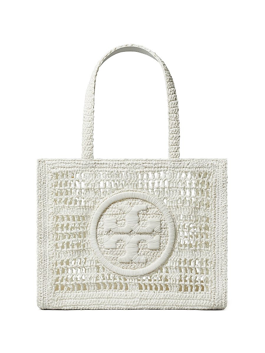 Women's Small Ella Crochet Straw Tote Bag - White