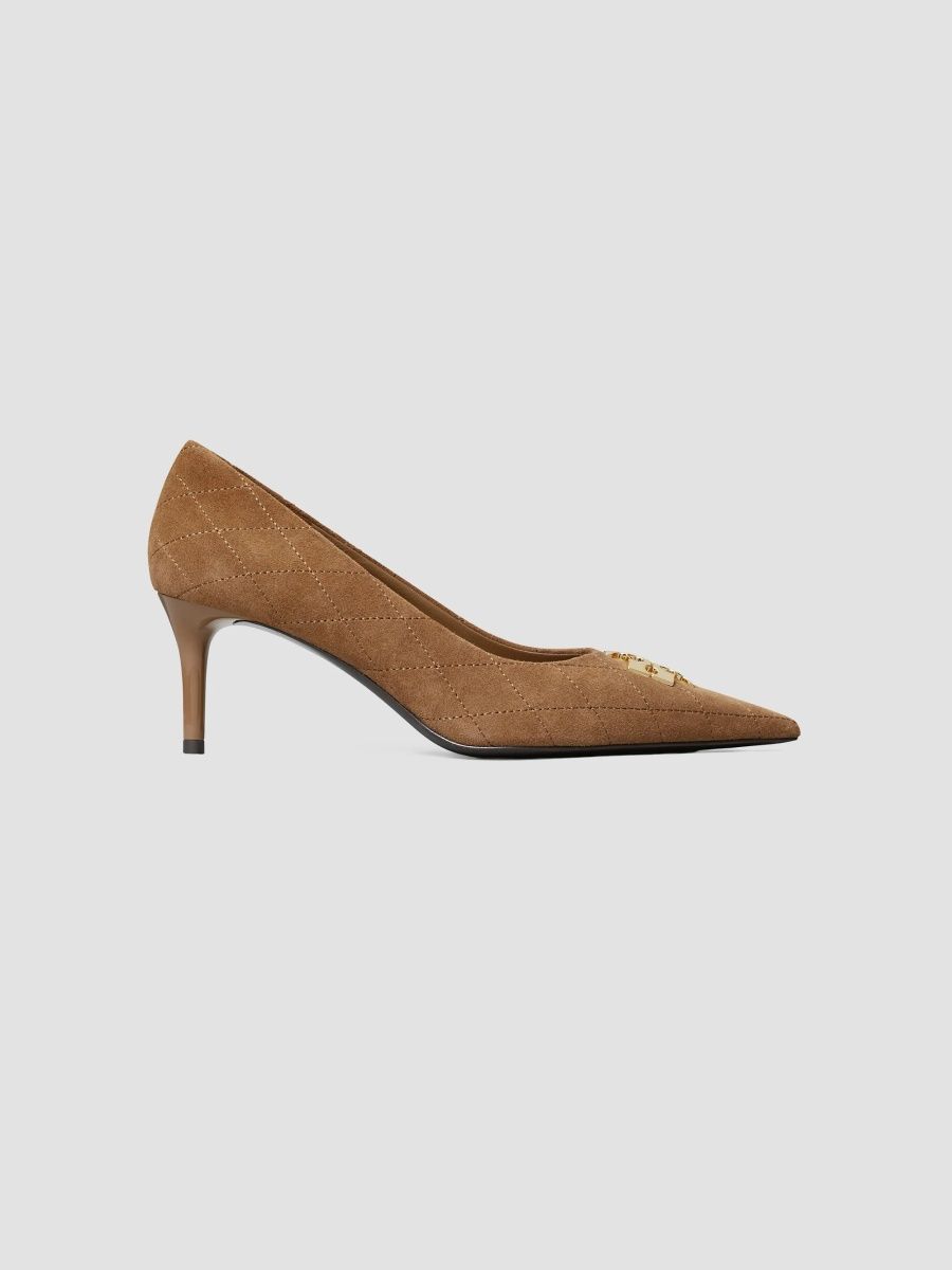 Tory Burch Women's Charlie 65MM Quilted Suede Pumps - Peanut - Size 9.5