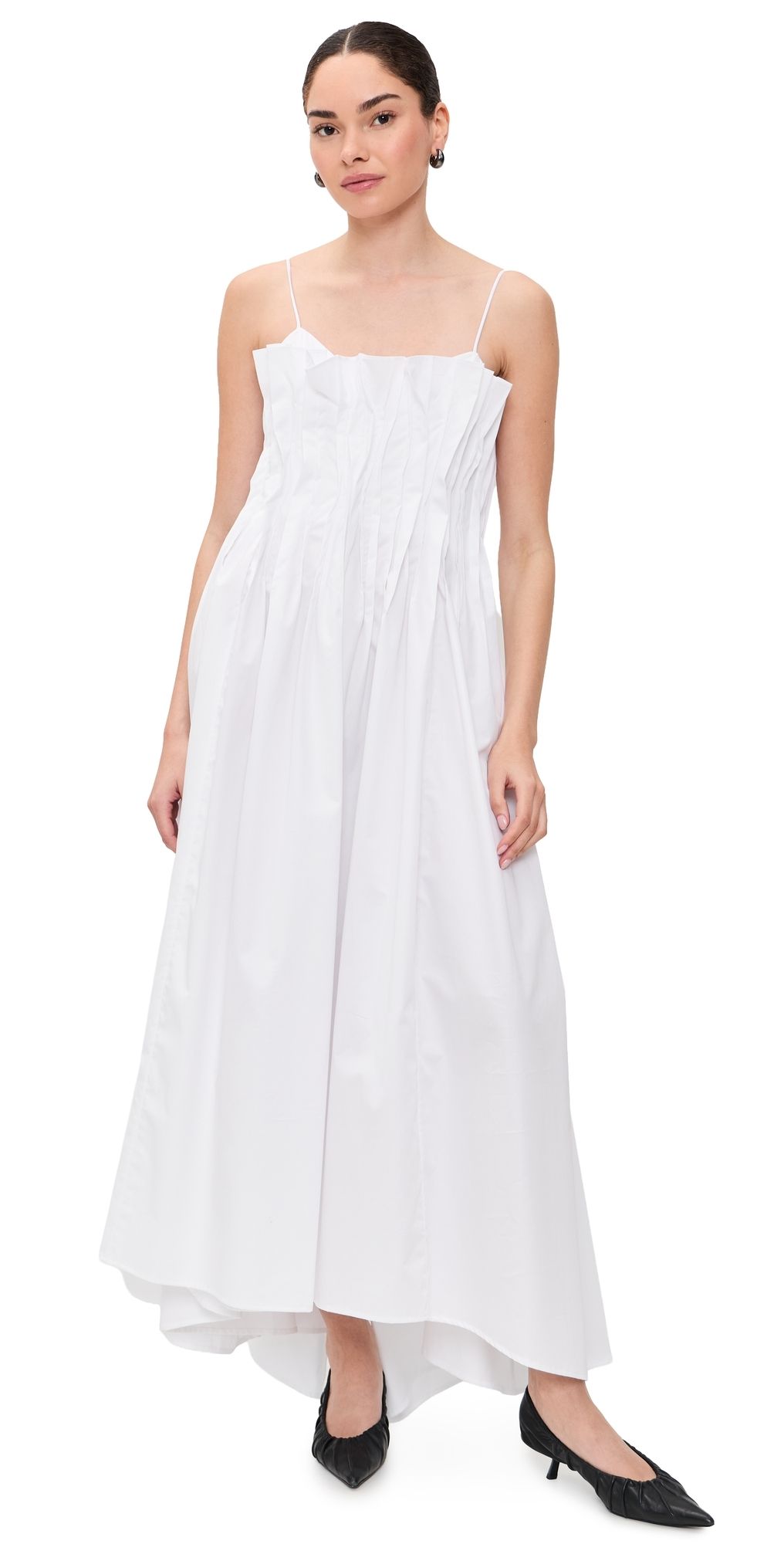 Marques'Almeida Cinched Pleated Midi Dress White 8