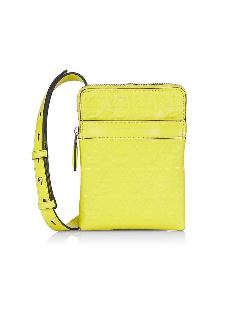Men's Leather Shoulder Bag - Canary Yellow
