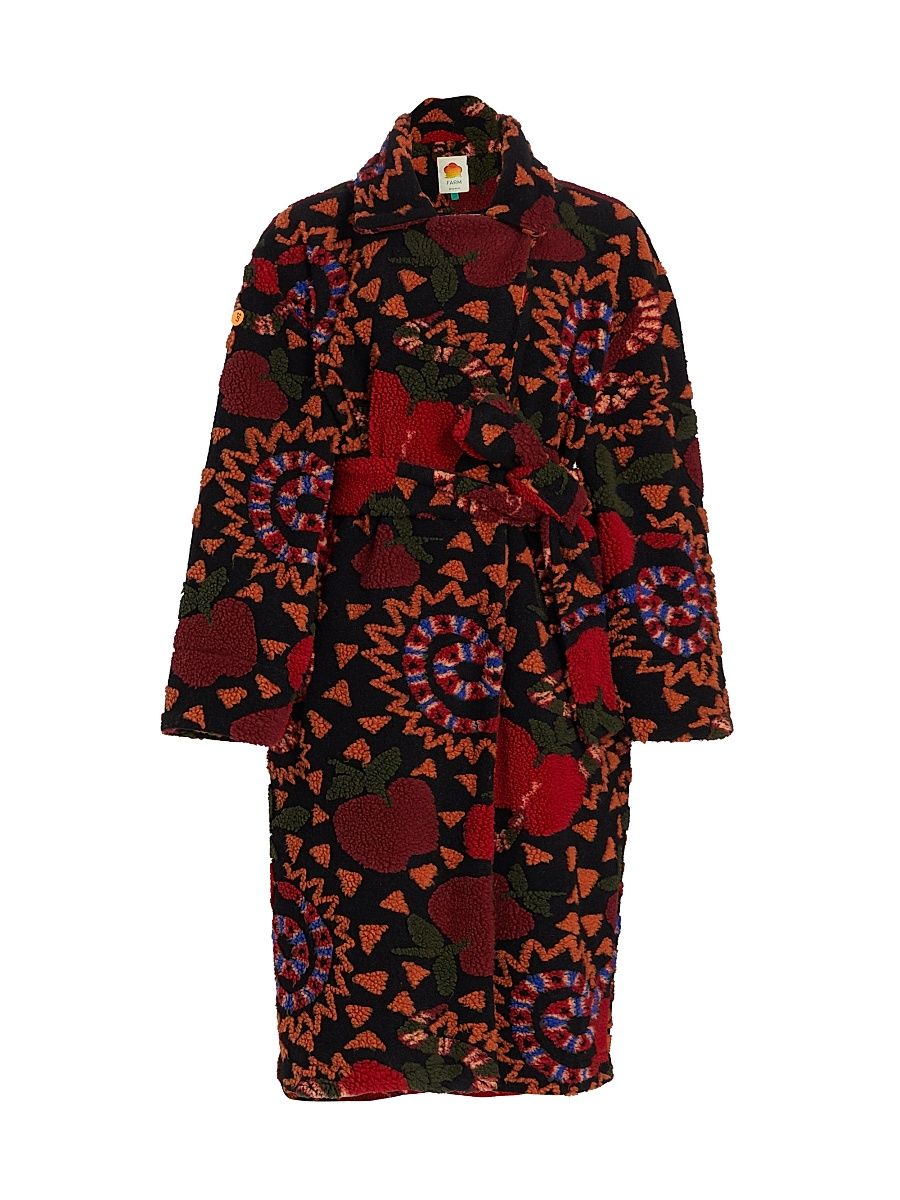 Women's Snake Fruit Belted Fleece Coat - Black - Size XL