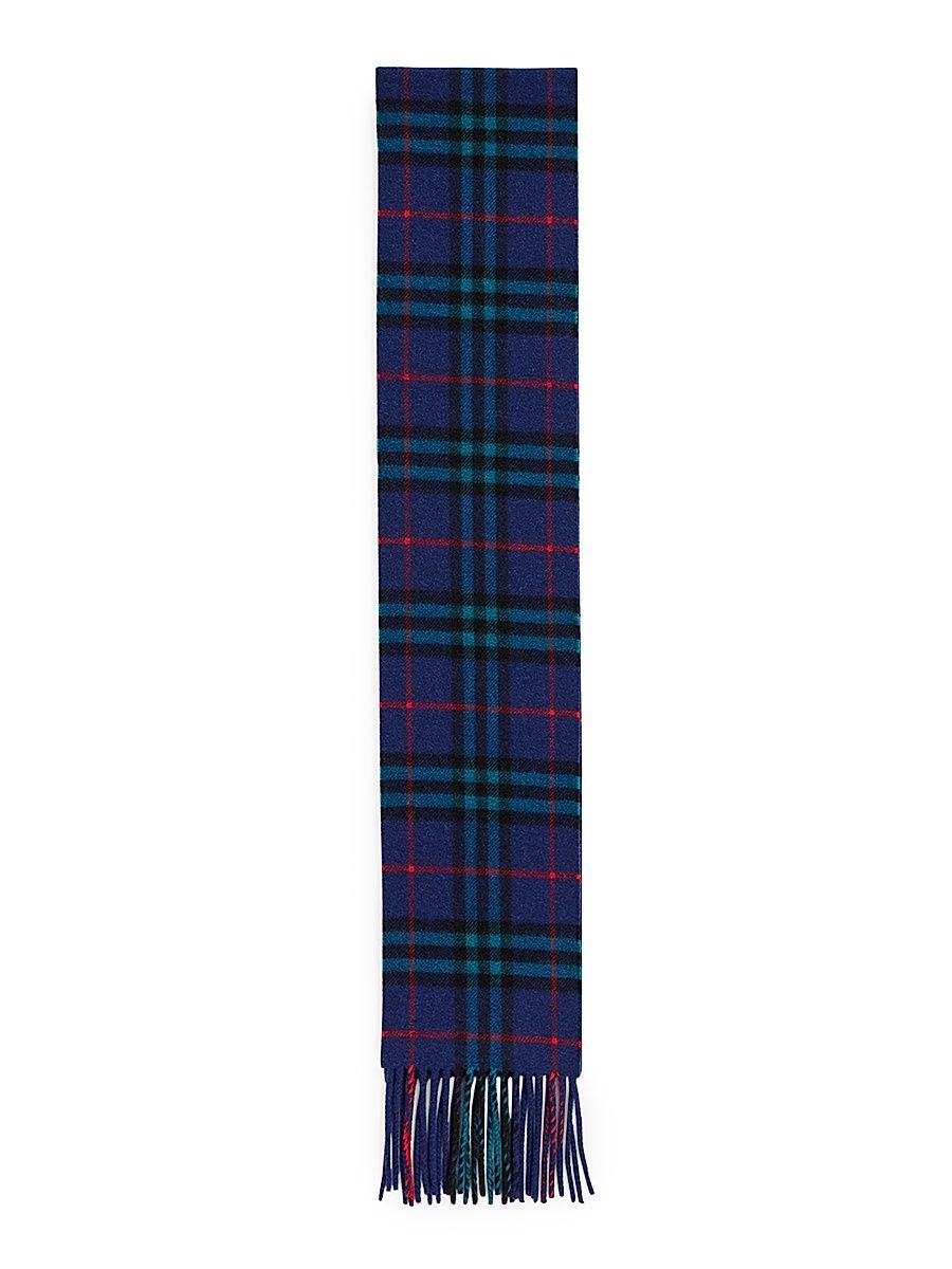 Men's Cashmere Check Narrow Scarf - Dark Blue