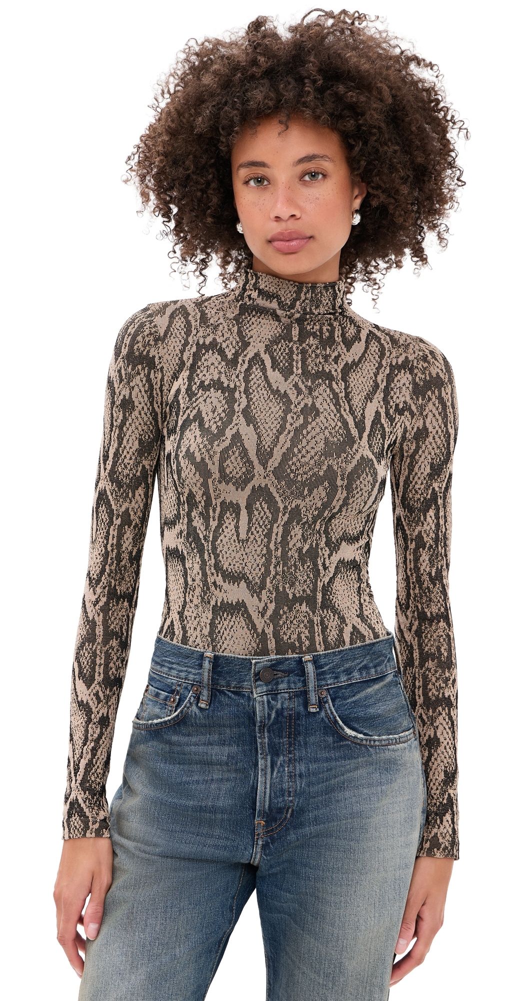 Wolford Shimmering Python Thong Bodysuit Desert Python M