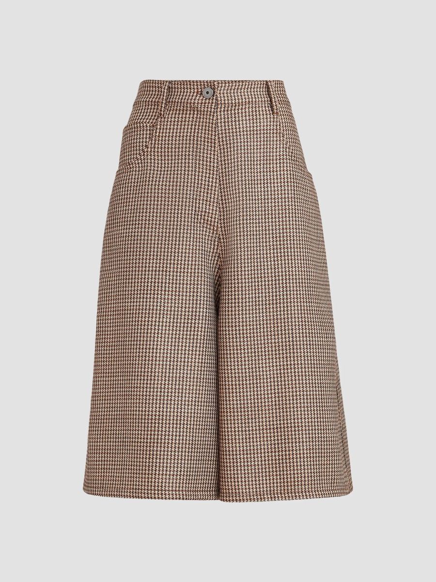 Brunello Cucinelli Women's Sparkling Virgin Wool Houndstooth Long Bermuda Shorts - Brown - Size 00