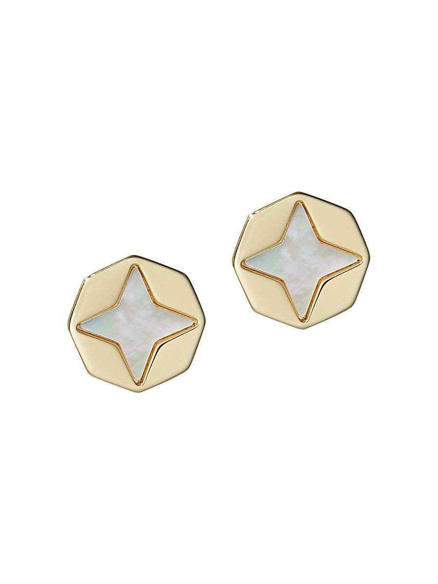 Women's 18K-Gold-Plated & Mother-Of-Pearl Octagonal Stud Earrings - Tory Gold Mother Of Pearl