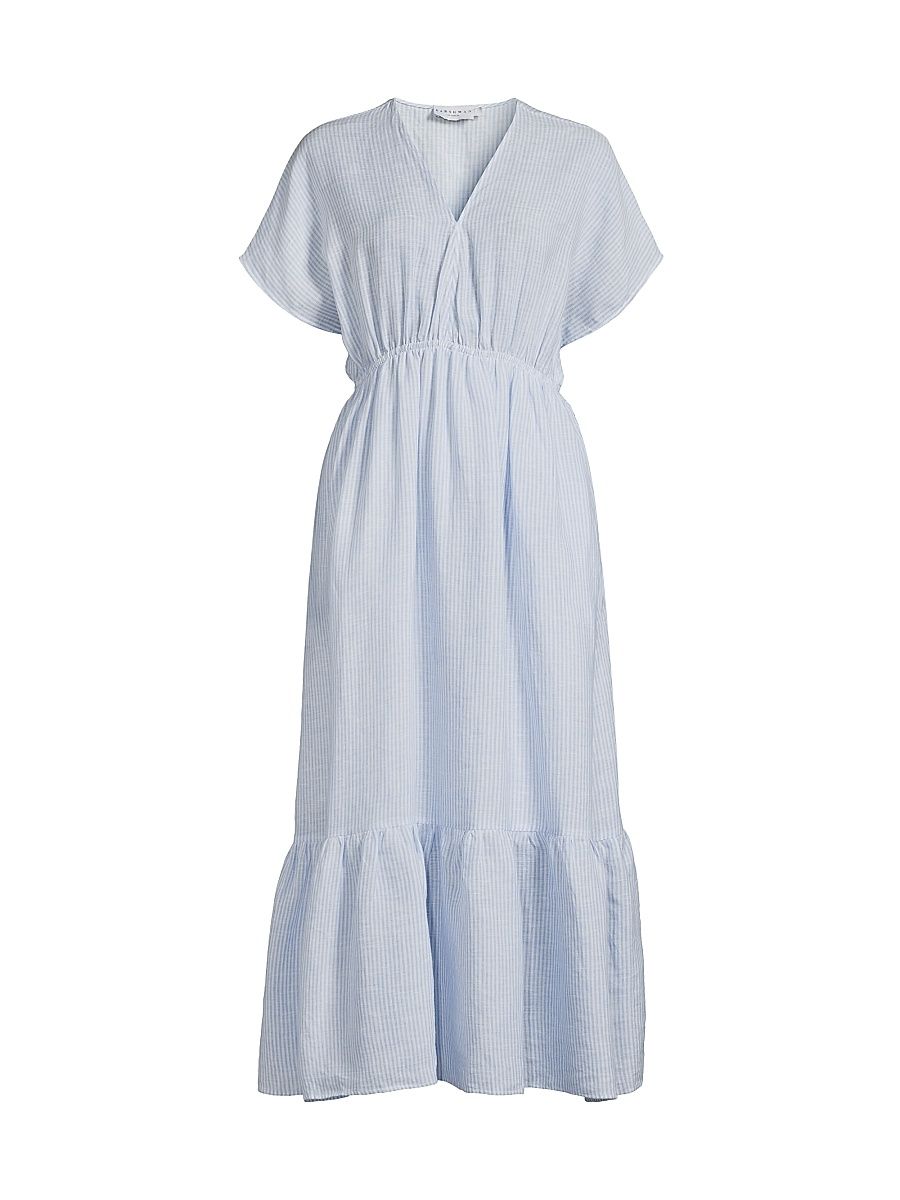Women's Bexley Striped Linen Maxi Dress - White Blue Stripes - Size Large