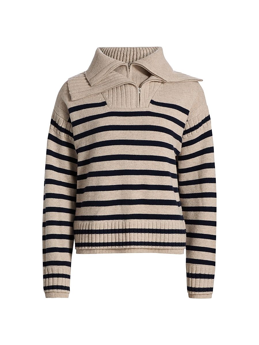 Women's Ilaria Striped Wool Half-Zip Sweater - Oat - Size Medium