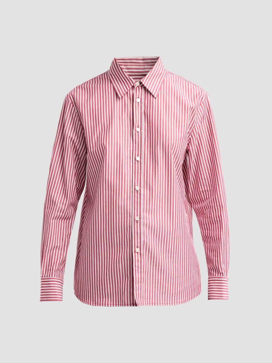 Nili Lotan Women's Raphael Striped Cotton Shirt - Red White Stripe - Size XL