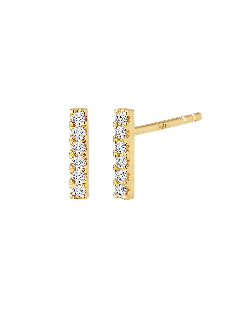 Women's 14K Yellow Gold Brooklyn Bar Diamond Studs - Gold Diamonds