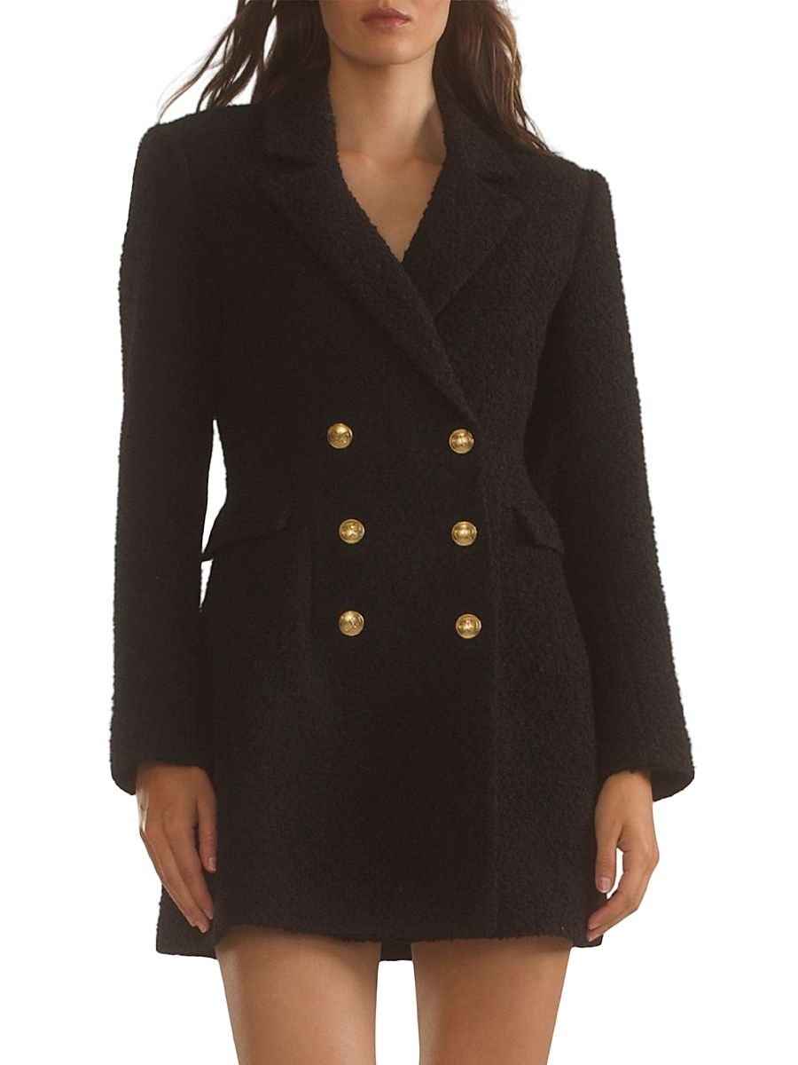 Women's Bouclé Double-Breasted Blazer Minidress - Black - Size 10