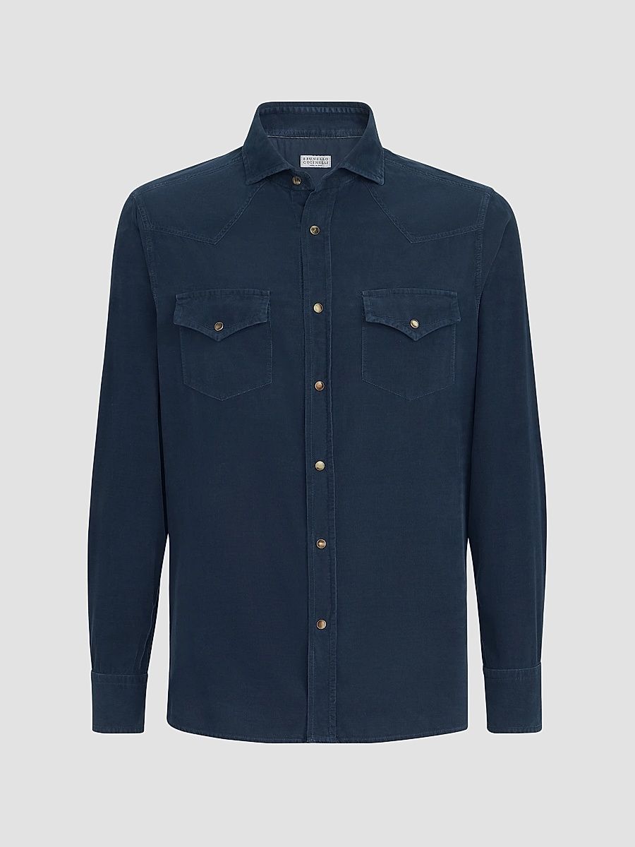 Men's Garment Dyed Easy Fit Western Shirt - Blue - Size XXL