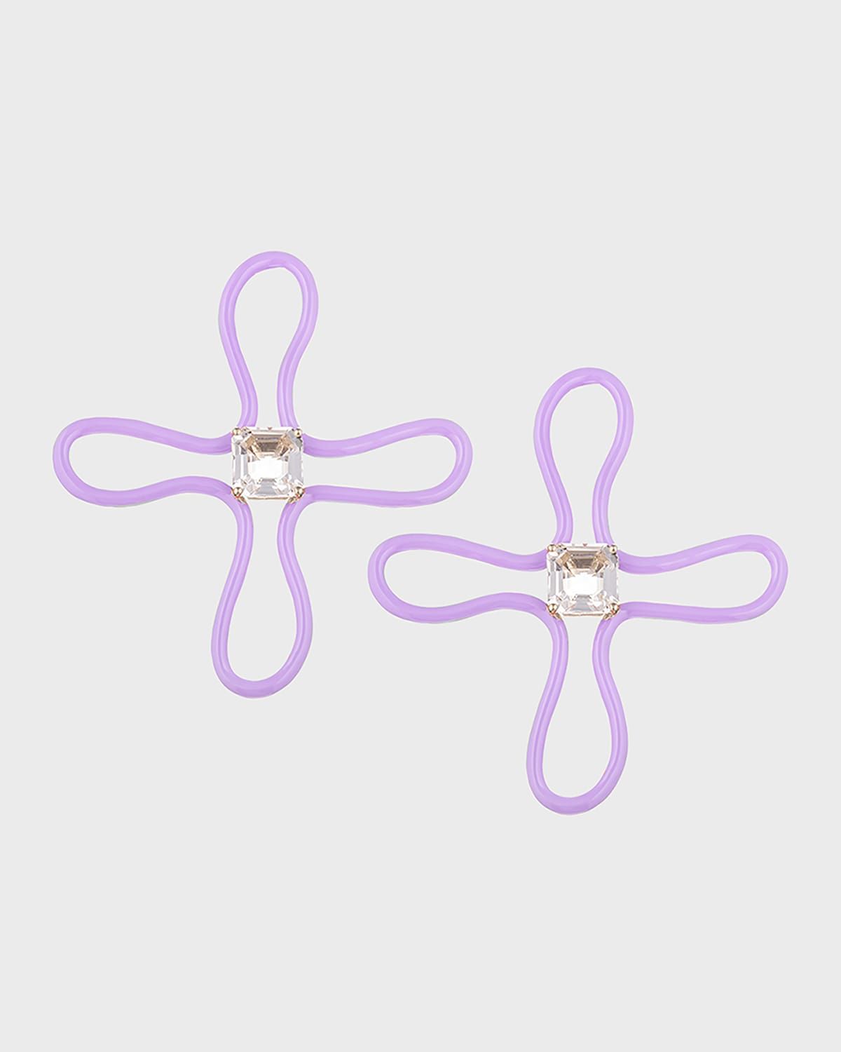 Lucky Flower Earrings with Lavender Enamel and Rock Crystals