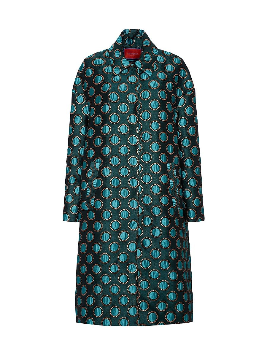 Women's Boxy Coat - Jacquard Winter Sun Emerald - Size XL