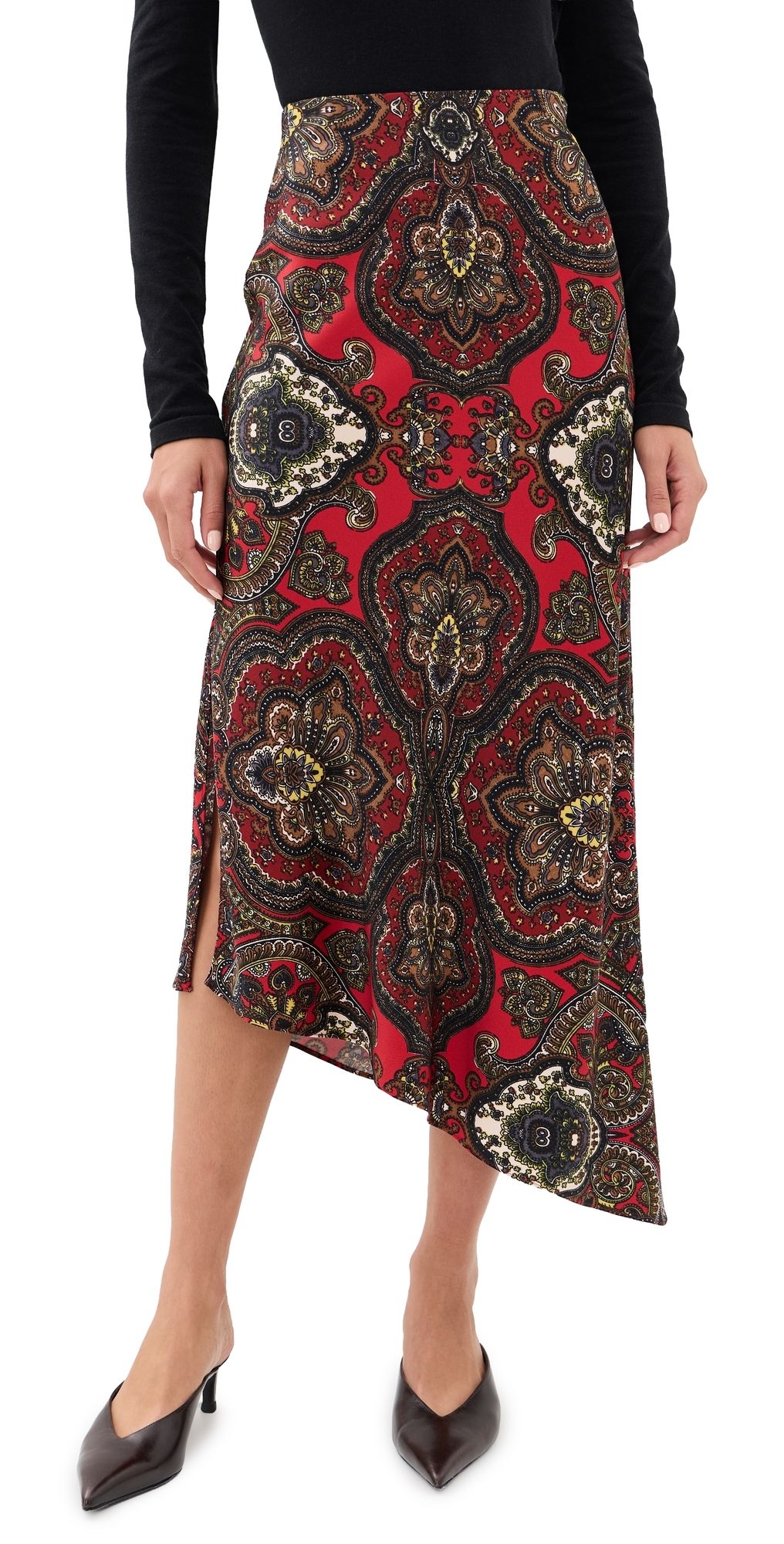 ALICE + OLIVIA Maeve Asymmetric Slip Skirt Bon Voyage Hibiscus Multi 12