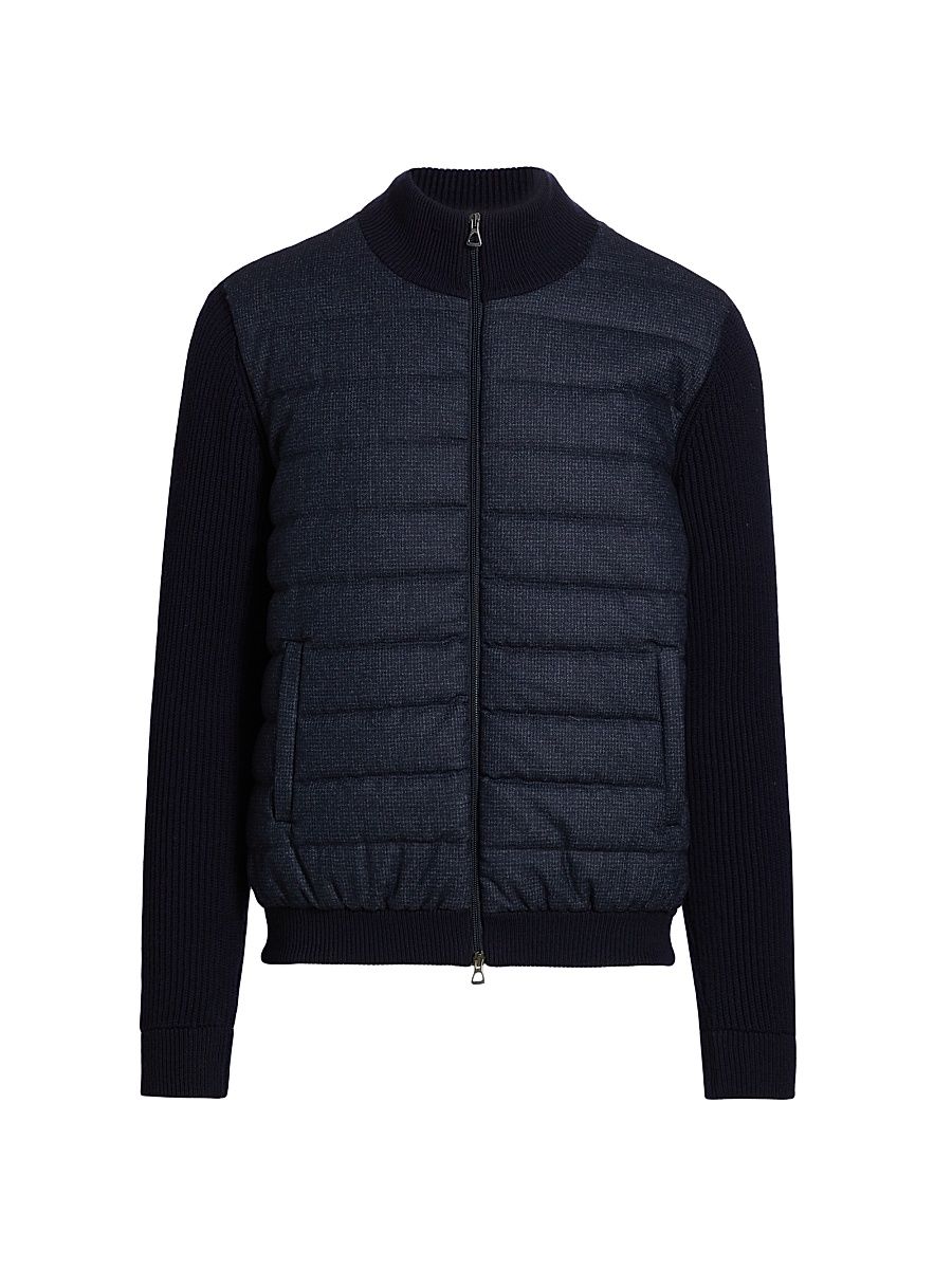Men's COLLECTION Mixed Media Jacket - Navy - Size Small