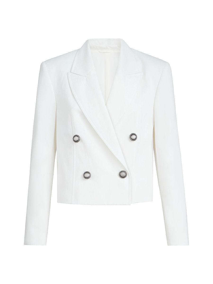 Women's Cotton and Paper Yarn Diagonal Blazer with Monili - White - Size 12
