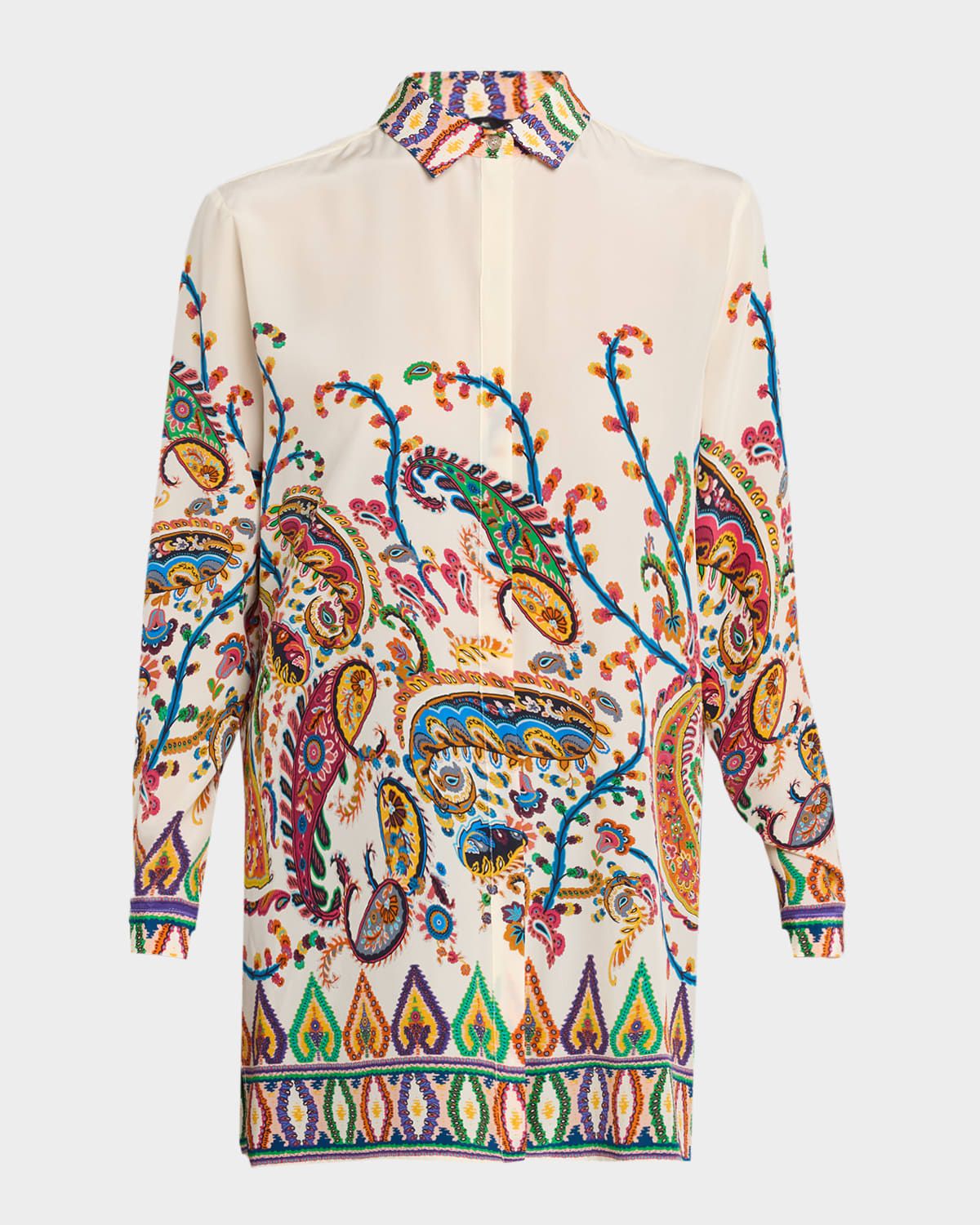Paisley Silk Button-Down Tunic Blouse