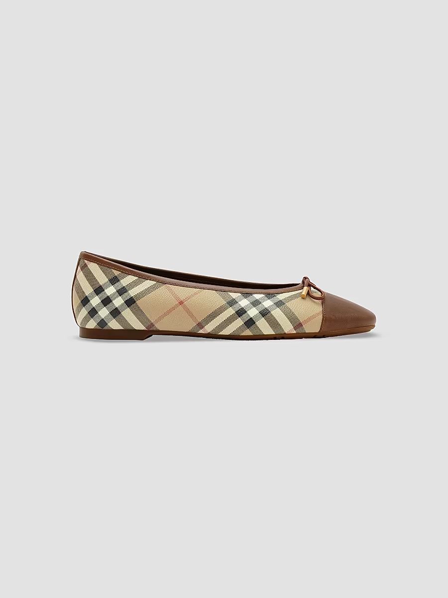 Women's Highgate Check Canvas Ballet Flats - Archive Beige Chalk - Size 5