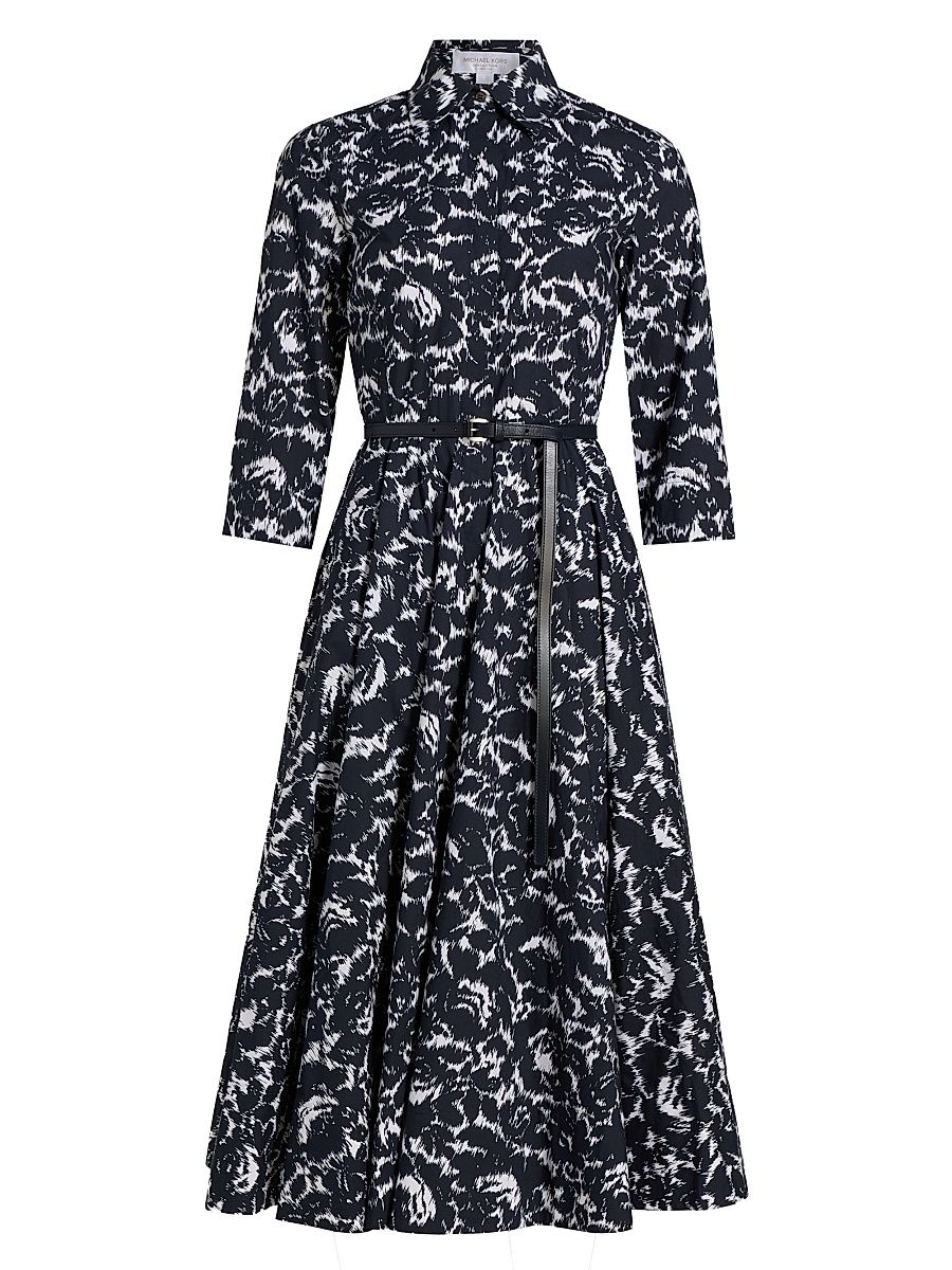 Women's Elbow-Sleeve Cotton Shirtdress - Midnight Optic White - Size 14