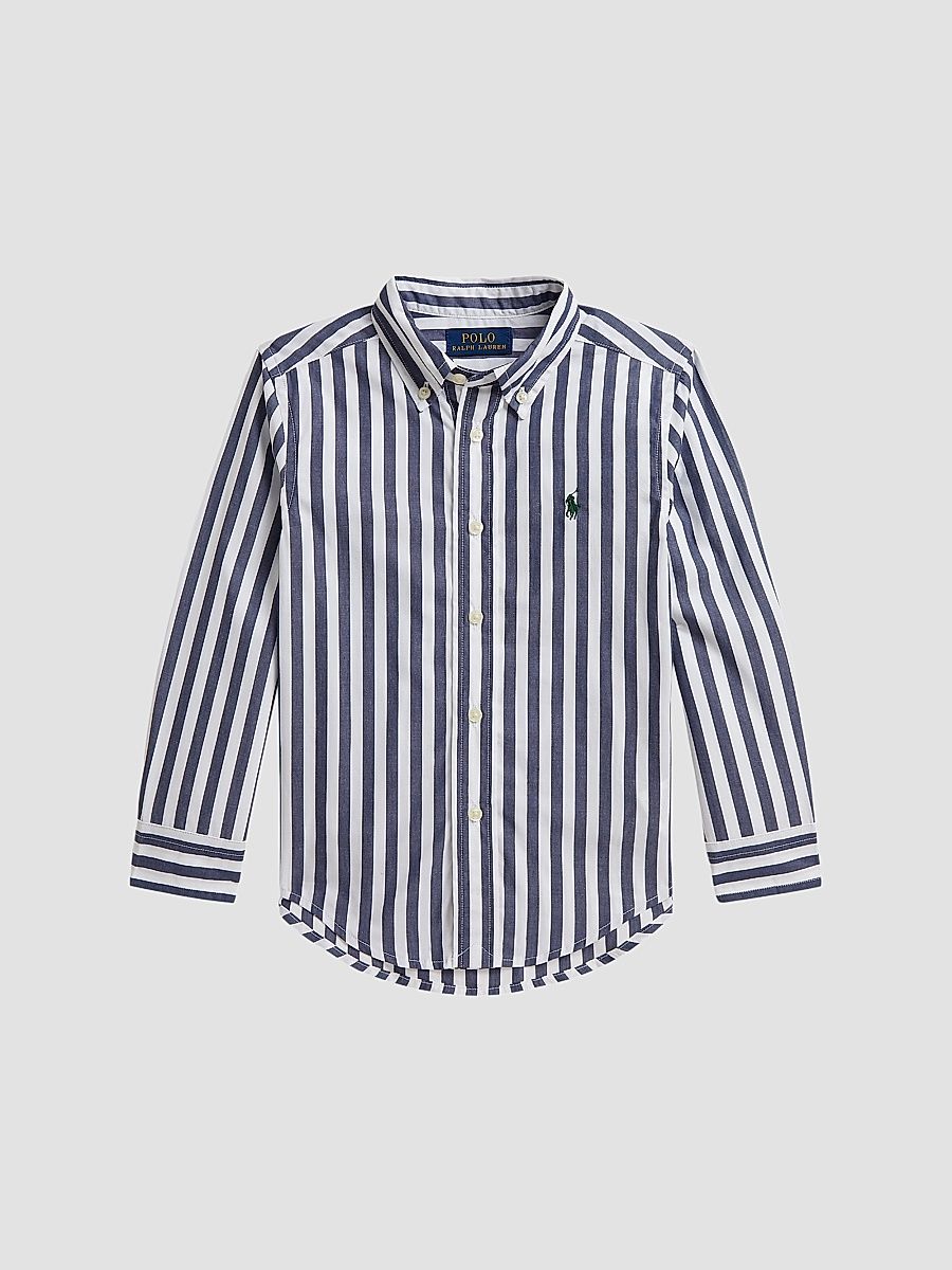 Little Boy's & Boy's Striped Poplin Shirt - Navy White - Size 18