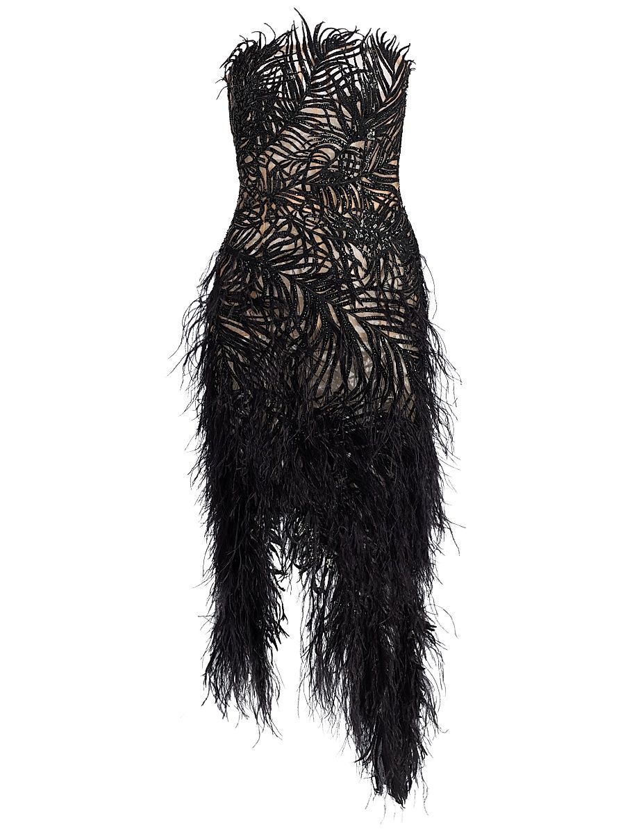 Women's Feather-Embroidered Strapless Cocktail Dress - Black - Size 8