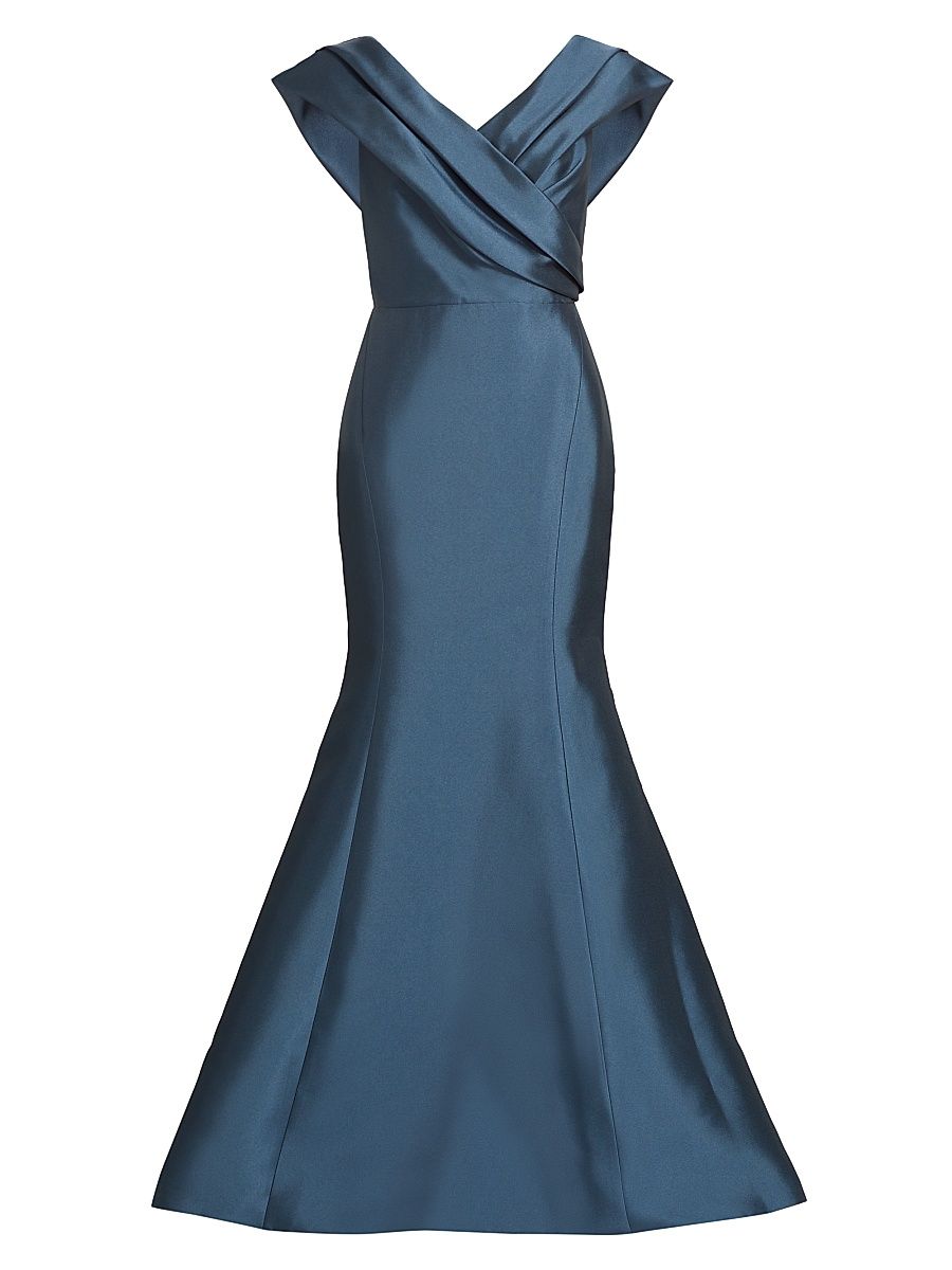 Women's Pleated Off-The-Shoulder Gown - Petrol - Size 12