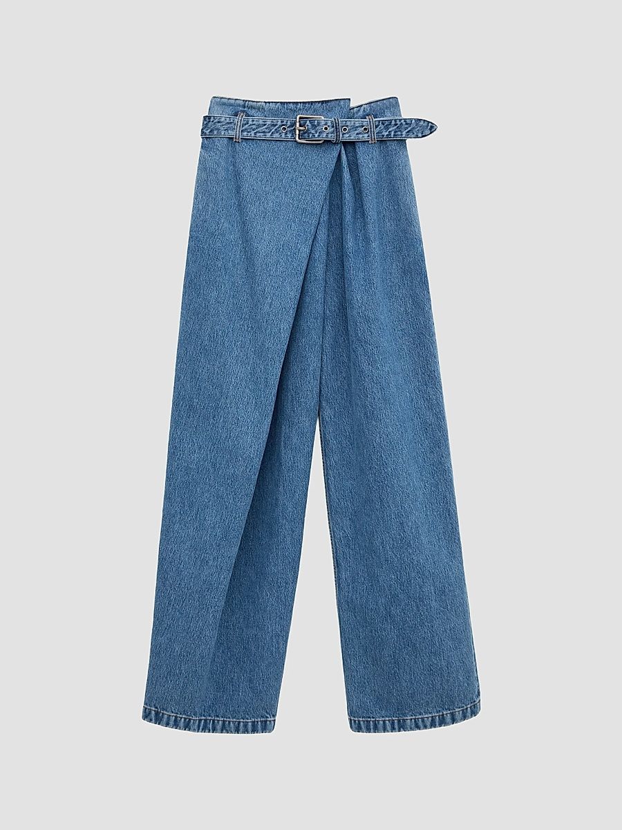 LOEWE Women's Draped Washed-Cotton Belted Jeans - Blue - Size 0