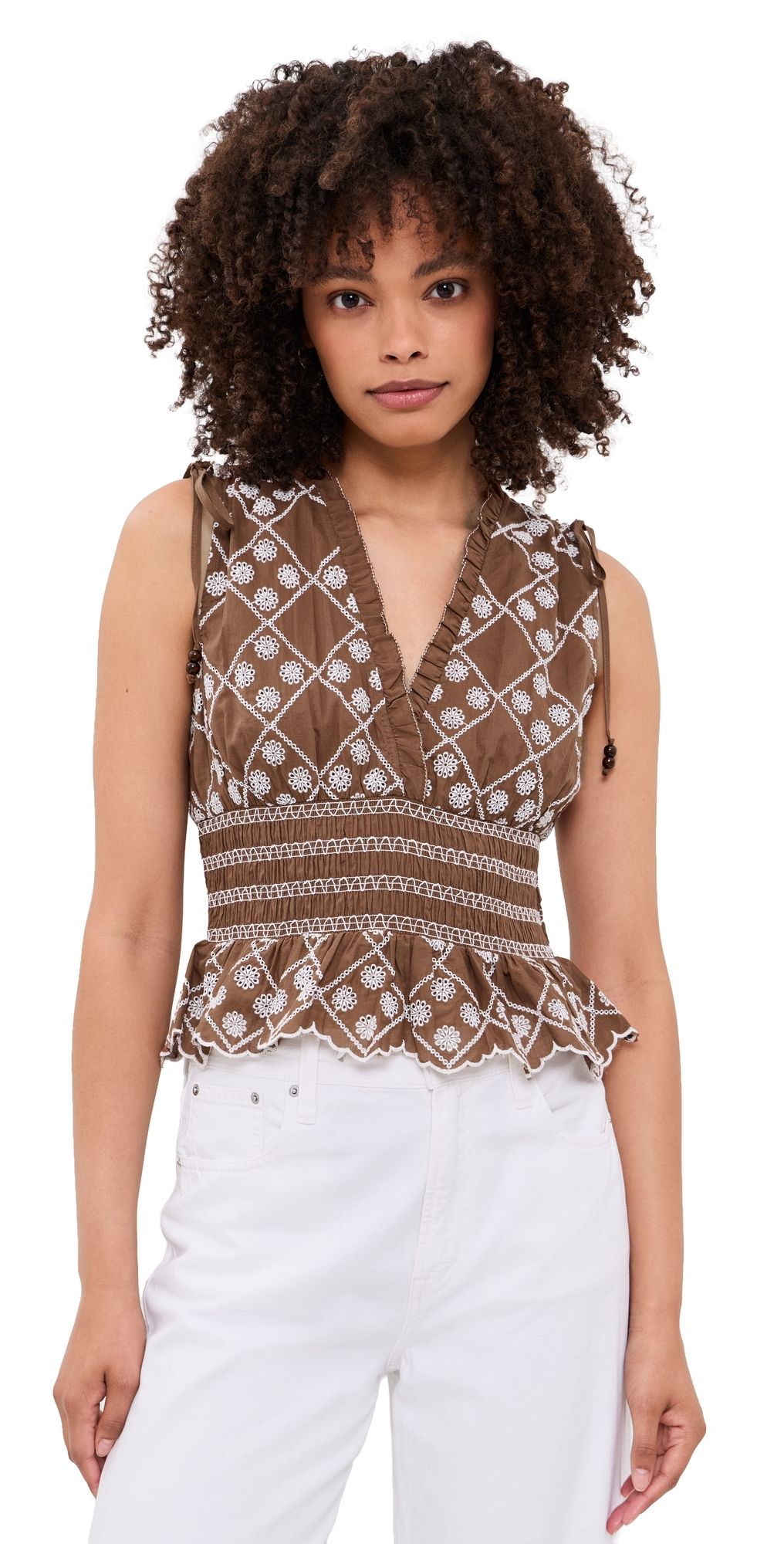 RAILS Rizzo Top Cocoa Daisy Embroidery XXS
