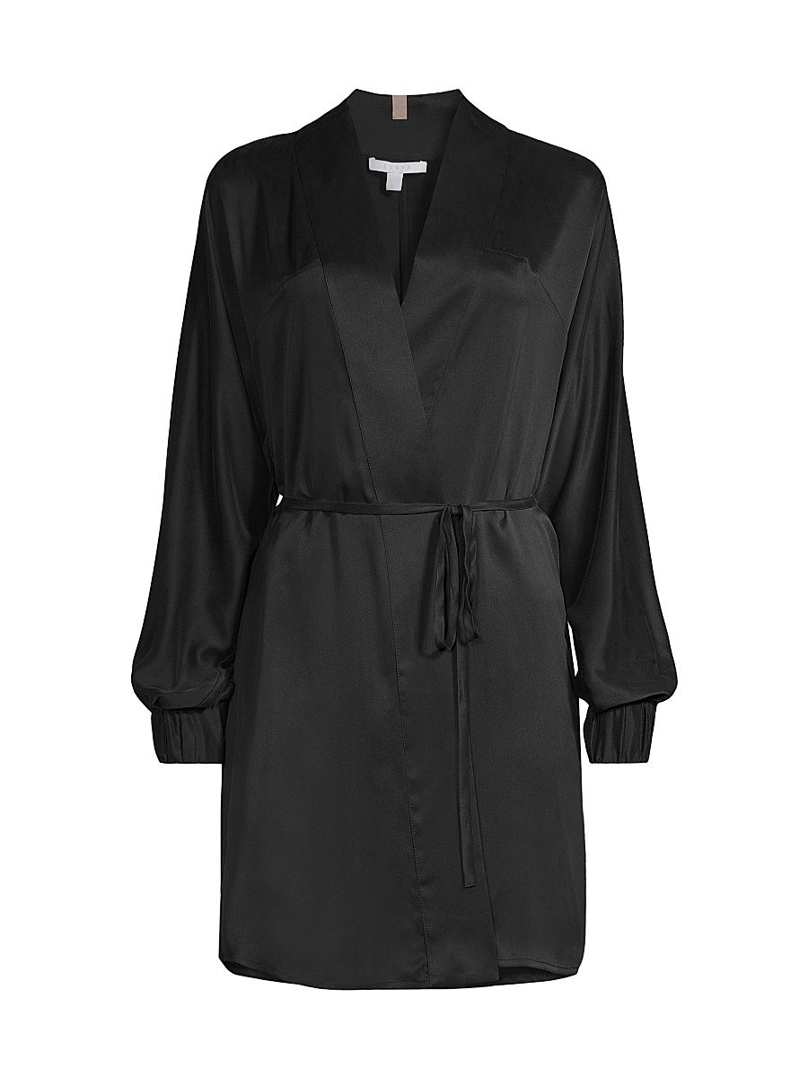 Women's Washable Silk Robe - Immersed Black - Size Medium