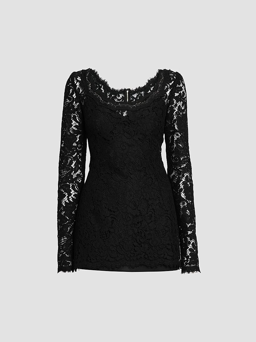 Women's Lace Scoopneck Mini Dress - Nero - Size 10