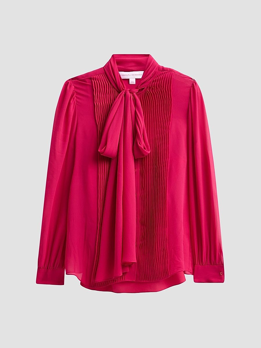 Women's Tieneck Silk Blouse - Cranberry - Size 14