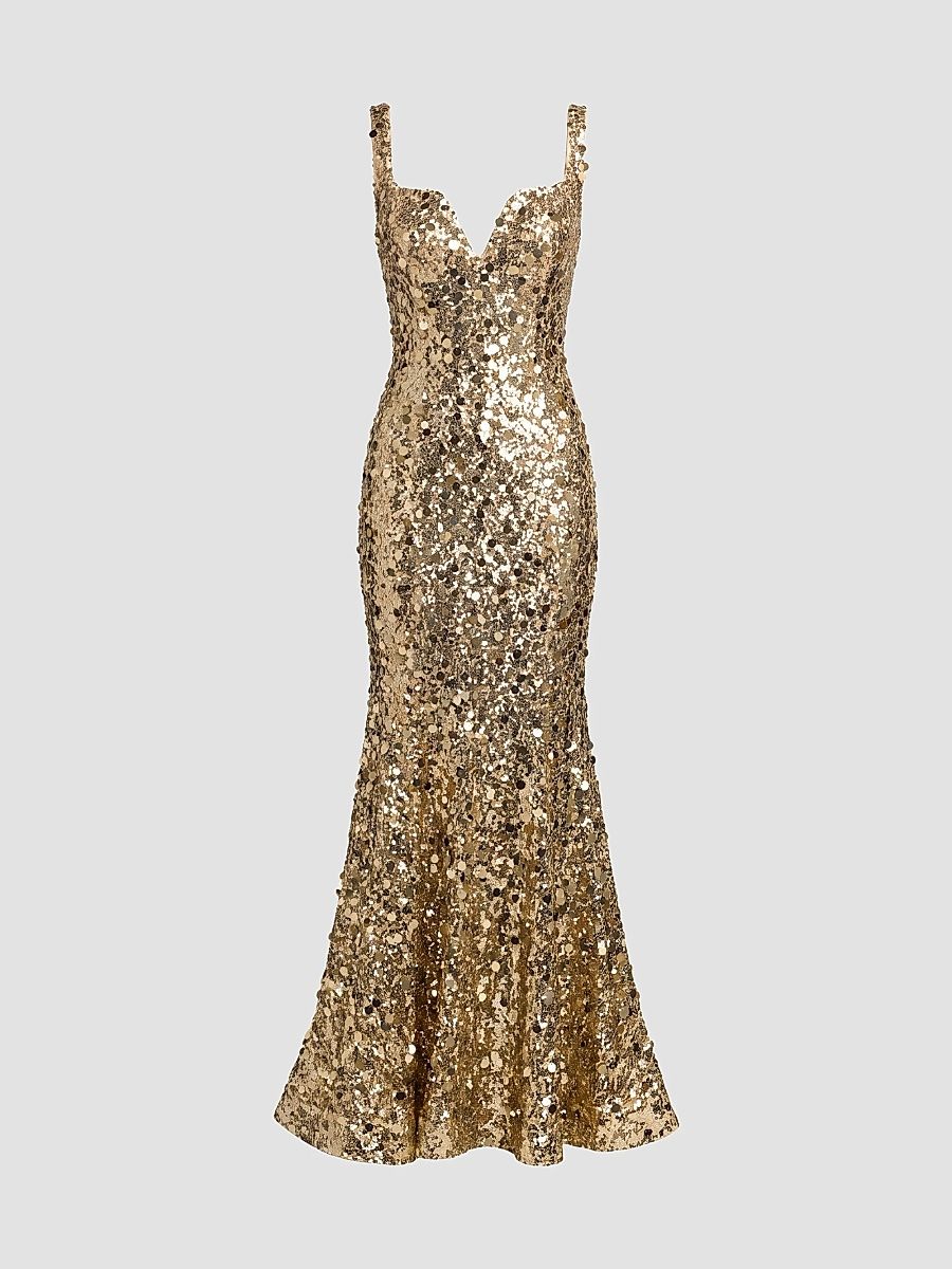 Women's Sequined Mermaid Gown - Gold - Size 2