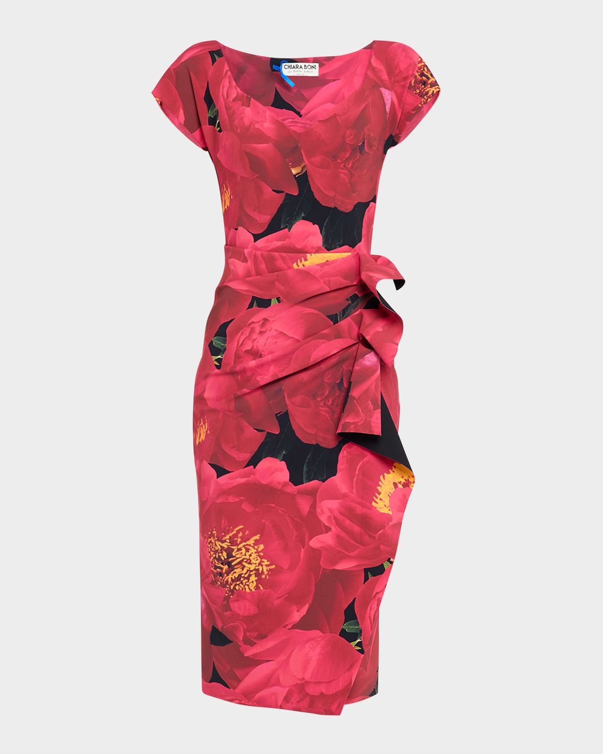 Ruffle Floral-Print Bodycon Midi Dress