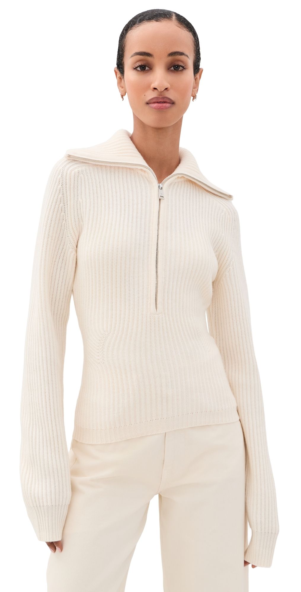 ANINE BING June Trucker Collar Sweater Ecru XL