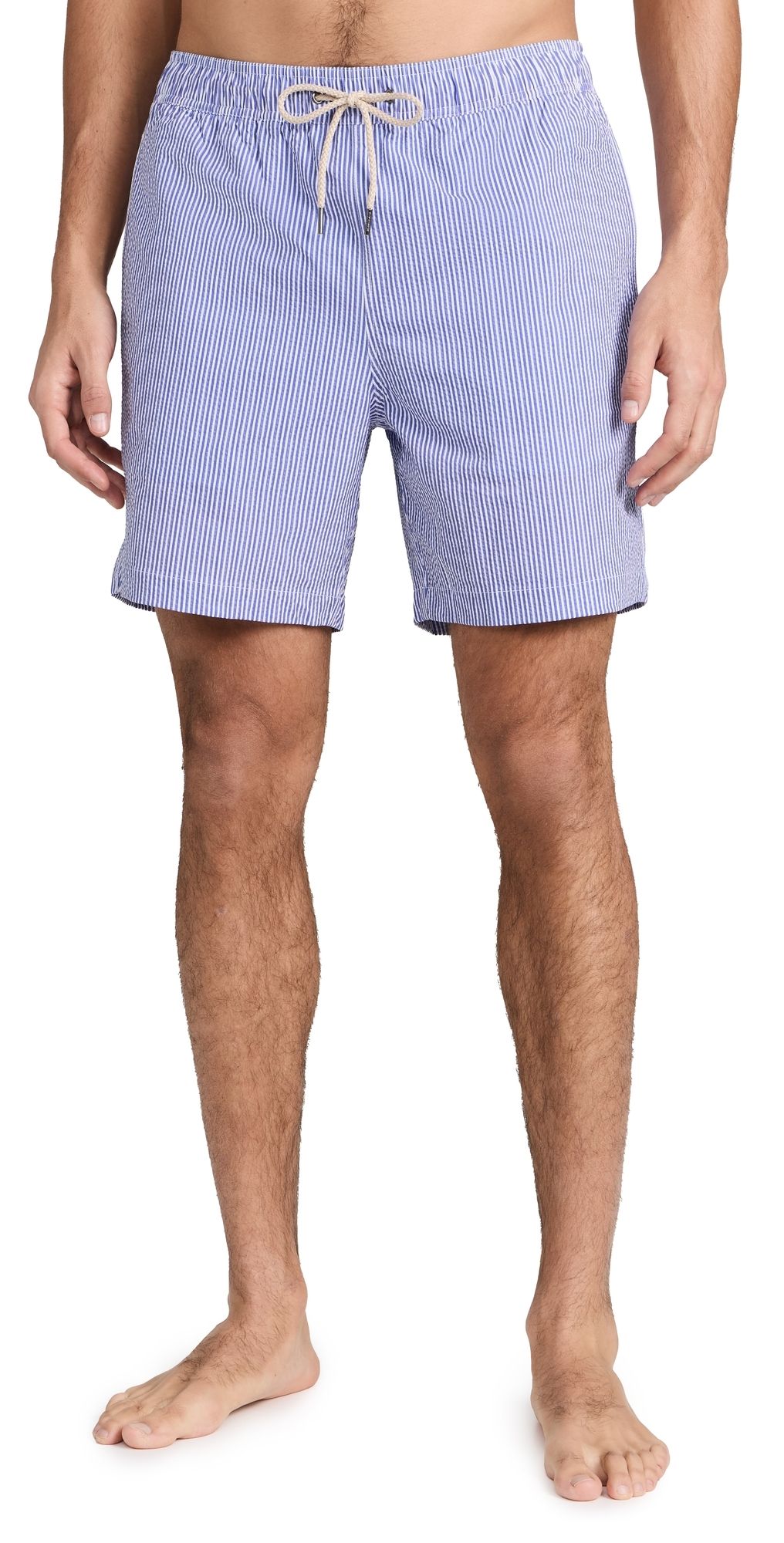 Fair Harbor The Bayberry Swim Trunks 7 Sky Blue Seersucker S