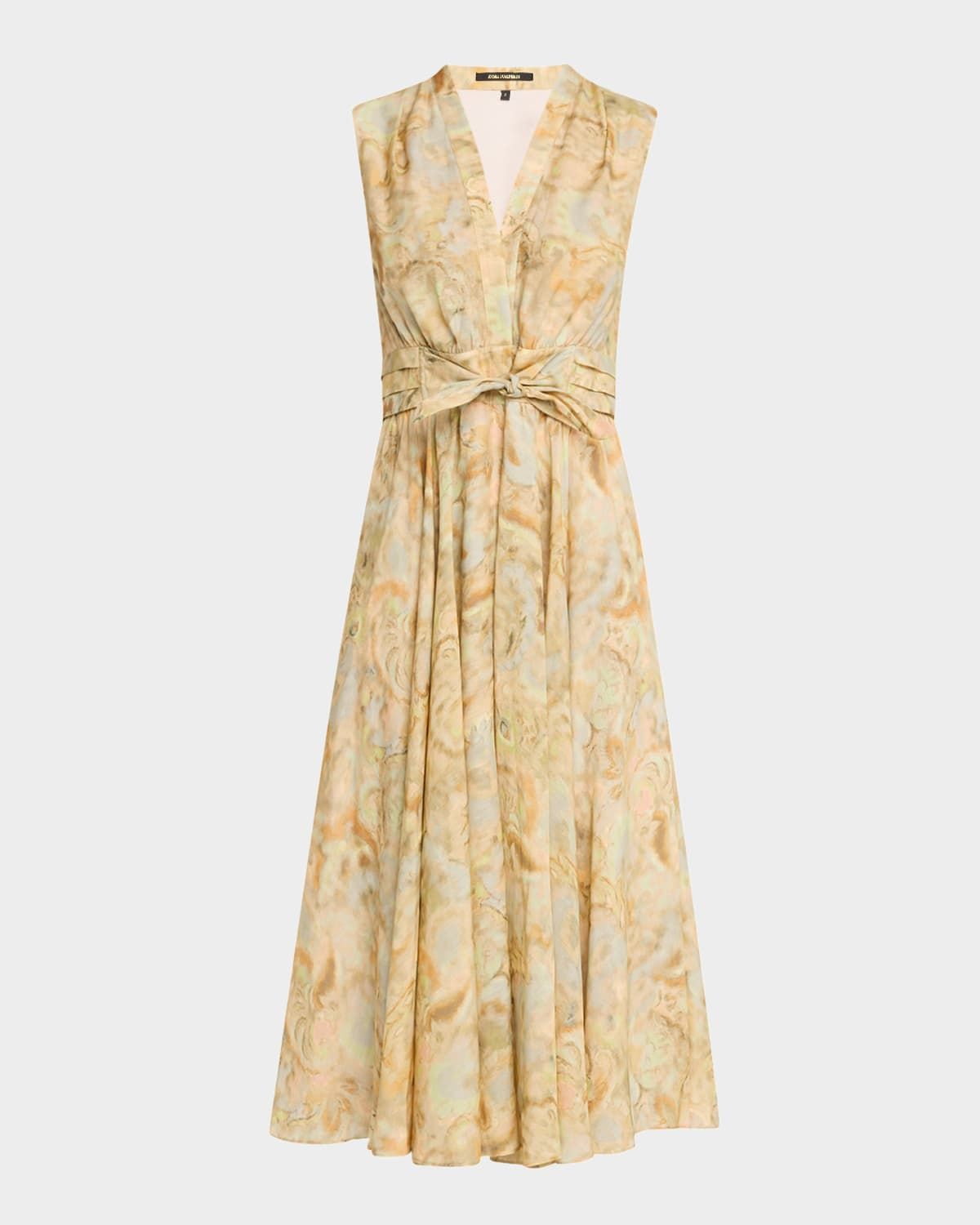 Junia Pleated Watercolor-Print Midi Dress