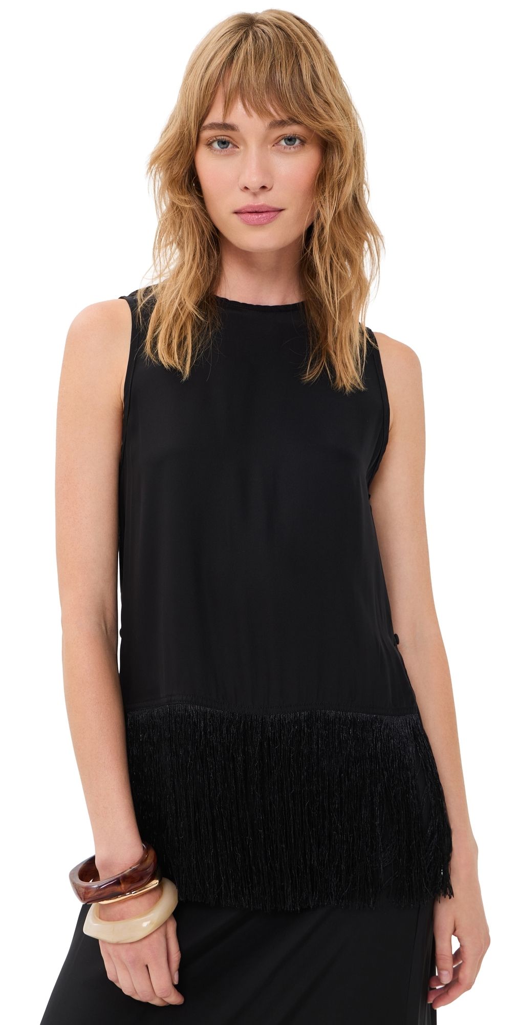 Natalie Martin Collection Jessie Silk Top Black Fringe Silk S