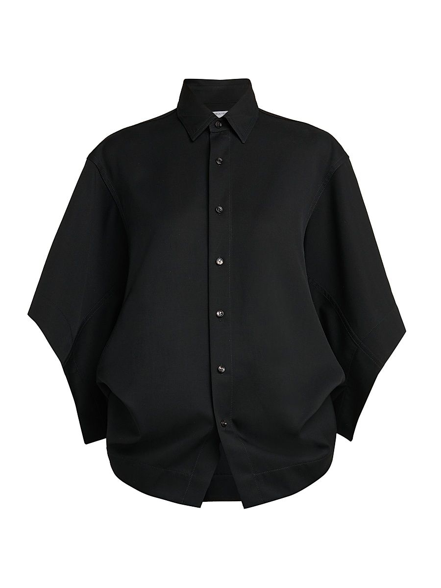 Women's Cape-Sleeve Wool-Twill Shirt - Double Black - Size 10