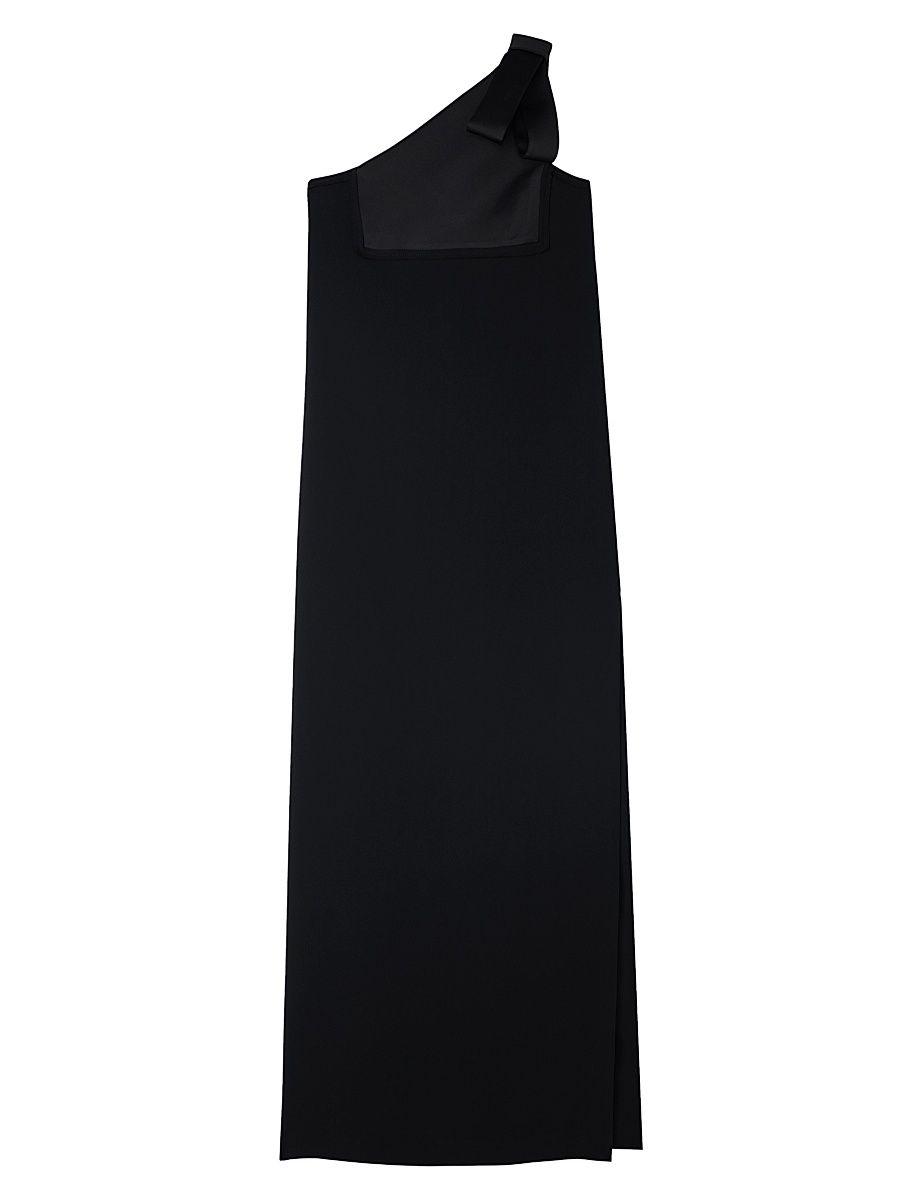 Women's Bow One-Shoulder Crepe Gown - Black - Size 8