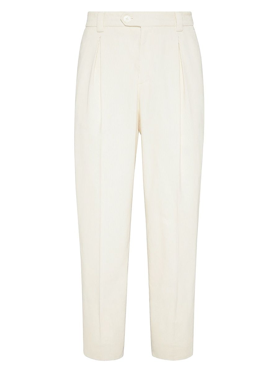 Men's Garment Dyed Trousers in Cotton Narrow Wale Corduroy - Off White - Size 42