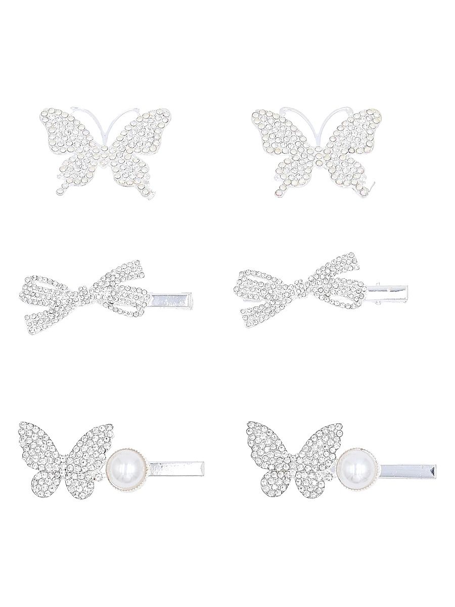 6-Piece Crystal Hair Clip Set - Silver
