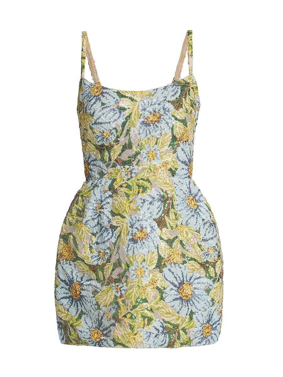 Women's Cora Floral Sequined Sleeveless Minidress - Yellow Multi - Size XL
