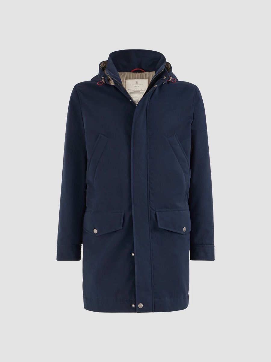 Brunello Cucinelli Men's Water-Resistant Microfiber Parka with Thermore Padding - Navy Blue - Size 36