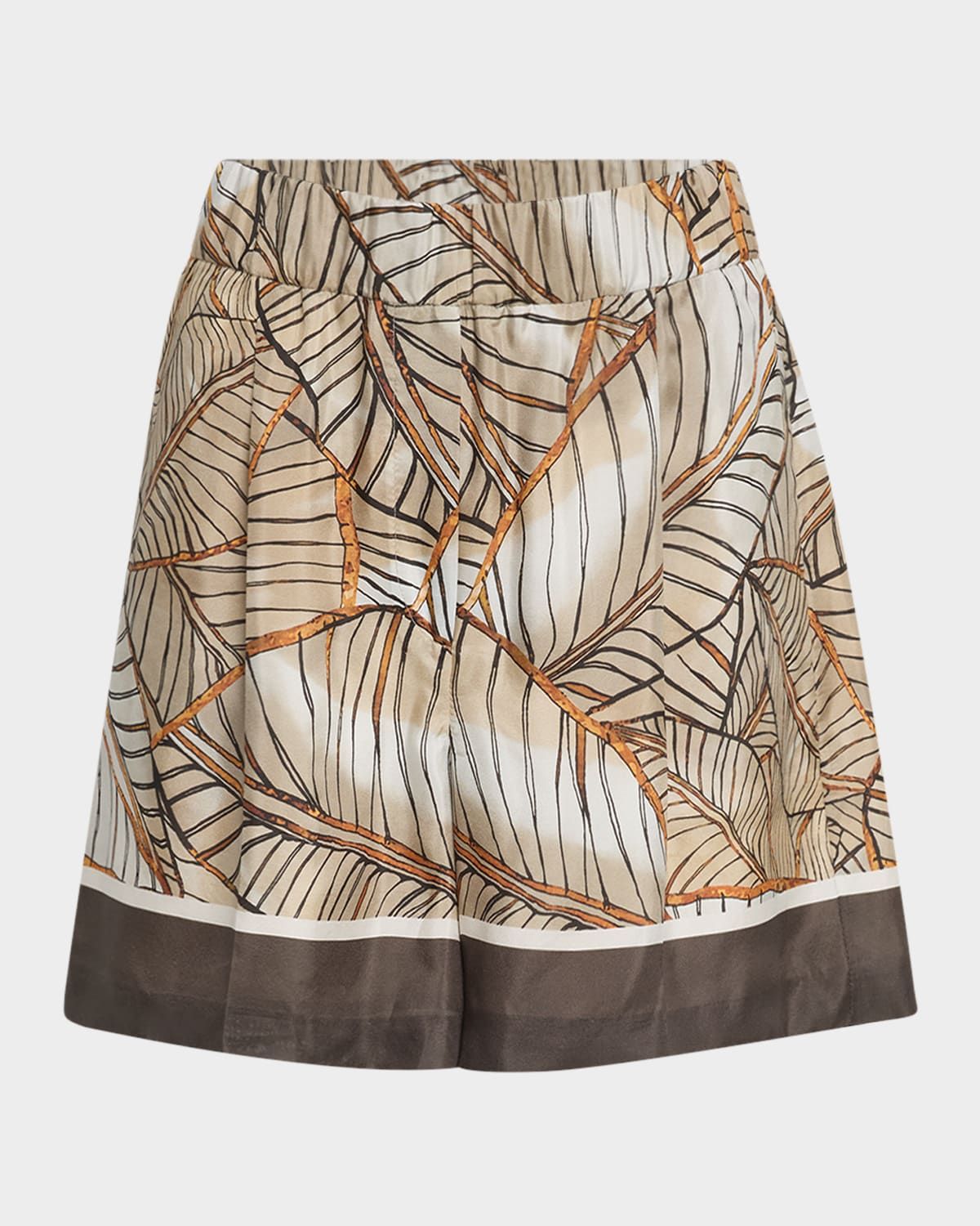 Papyrus Print Ponge Silk Pull-On Shorts