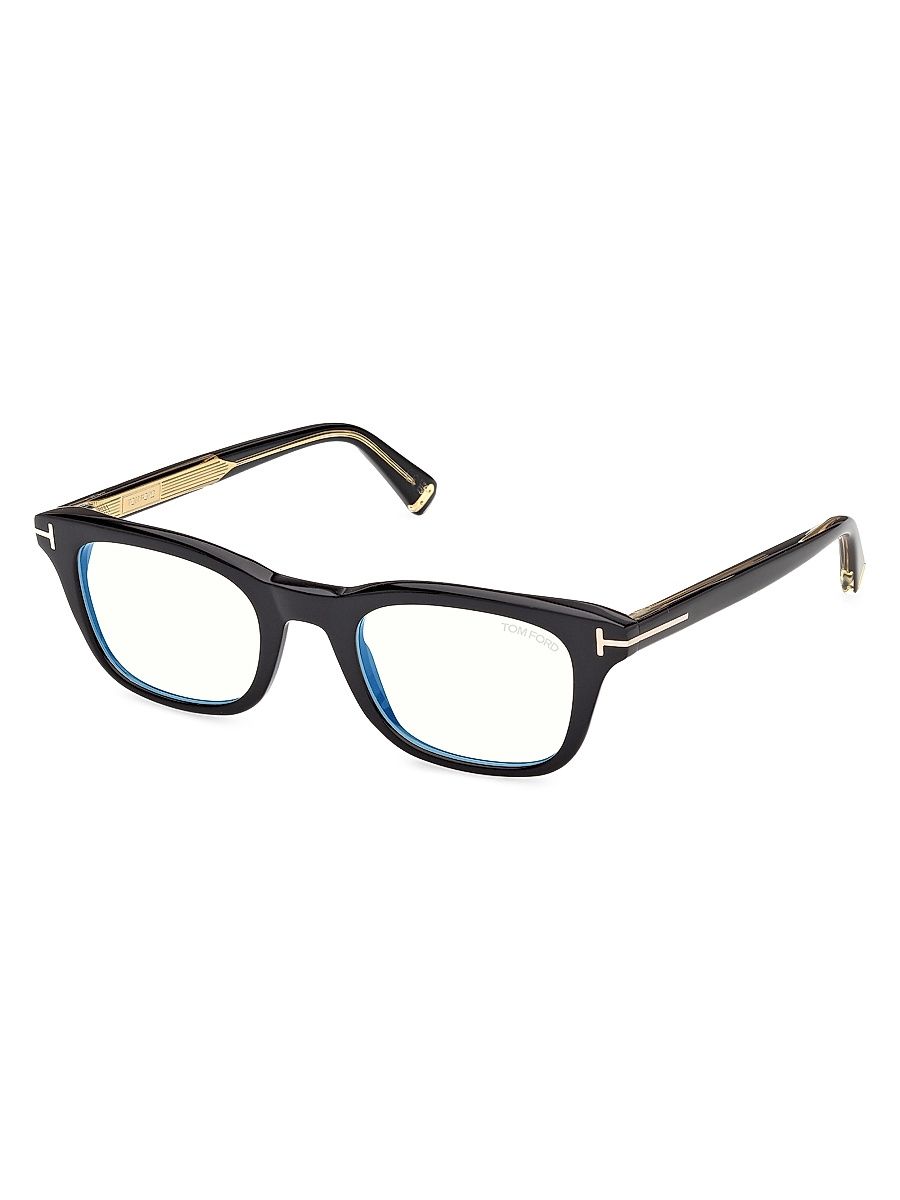 Men's 50MM Blue Block Rectangular Eyeglasses - Black