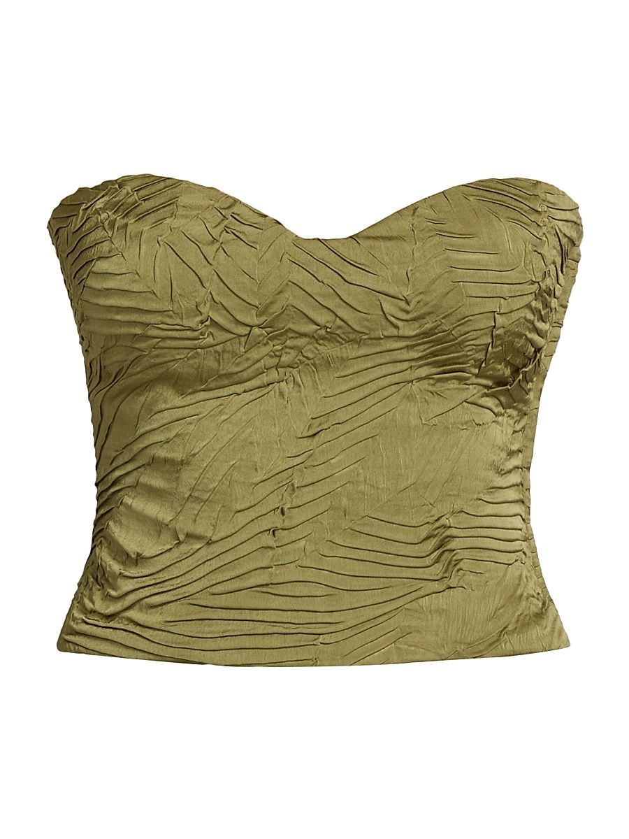 Women's Heelen Crinkled Satin Crop Bustier Top - Moss Gold - Size 12
