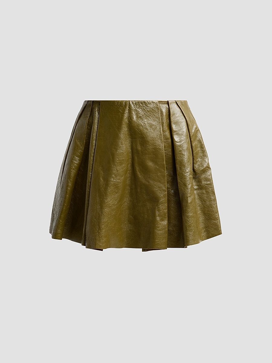 Ulla Johnson Women's Sophie Crinkled Leather A-Line Mini Skirt - Lichen - Size 12